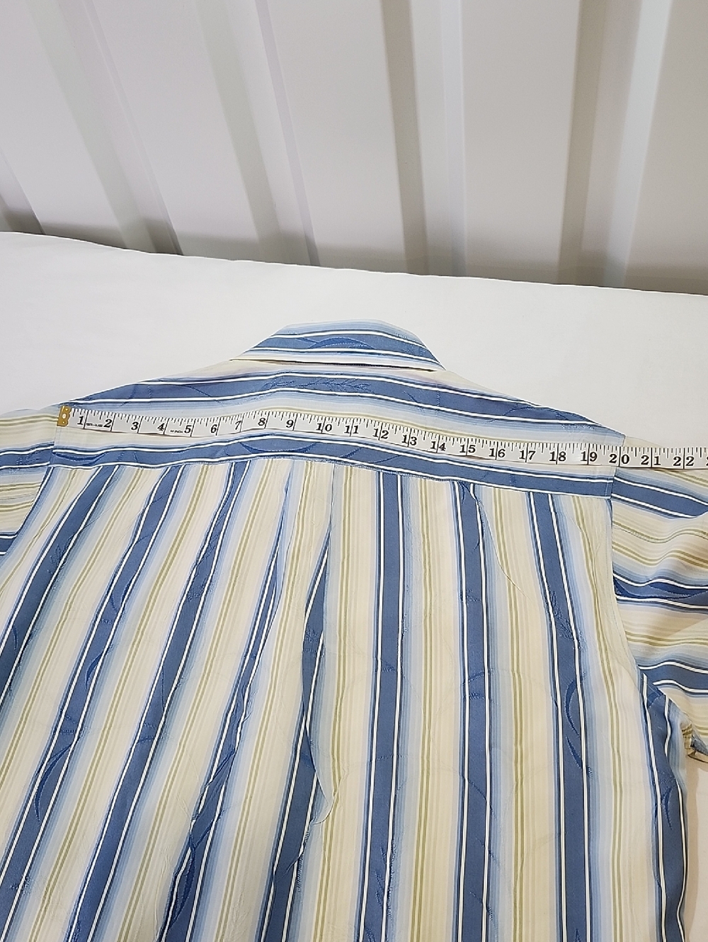Tommy Bahama Mens Blue Green Vertical Stripe Silk Button-Down Shirt Size XL EUC - Picture 8 of 9